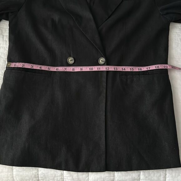 Halston Double-breasted Black Linen Blend Blazer Size M - Picture 7 of 15